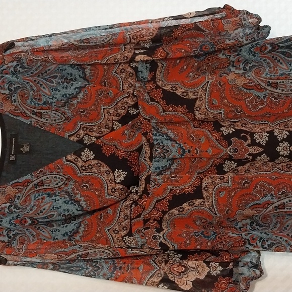 International Concepts Dress 3/4 slit sleeves black orange blue size M - Picture 3 of 8